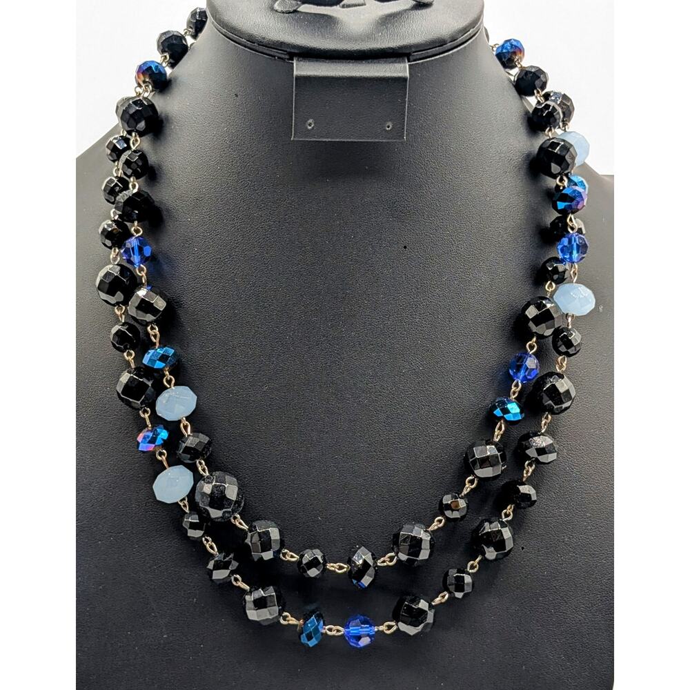 White House Black Market Faceted Glass Blue/Black AB Crystal Bead Necklace